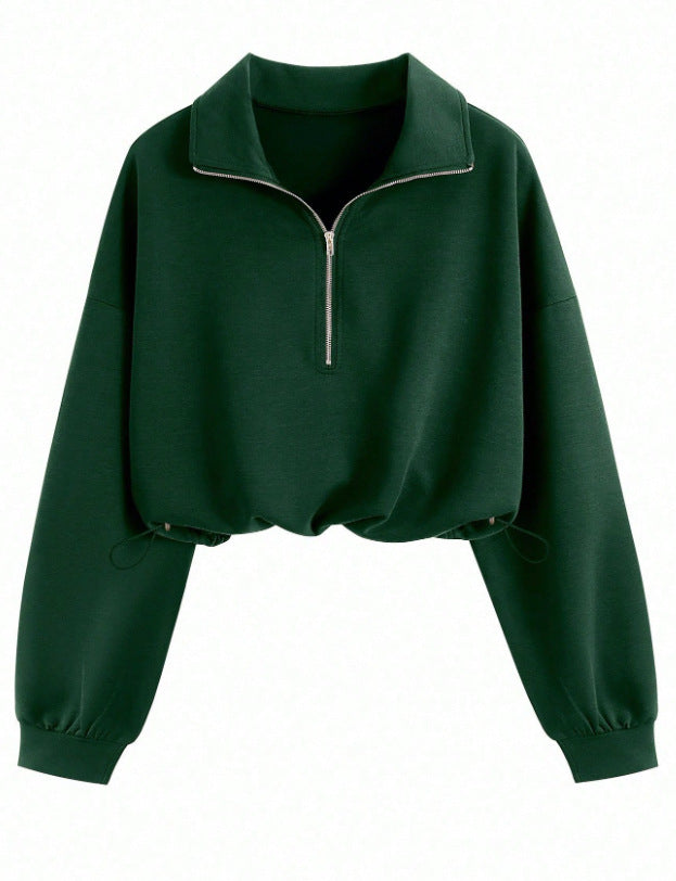 Damen Kurz geschnittenes Halbzip-Sweatshirt im Oversize-Schnitt mit Tunnelzug Drune