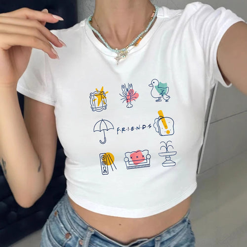 Damen Crop-T-Shirt mit kreativem Freizeitdesign Drune