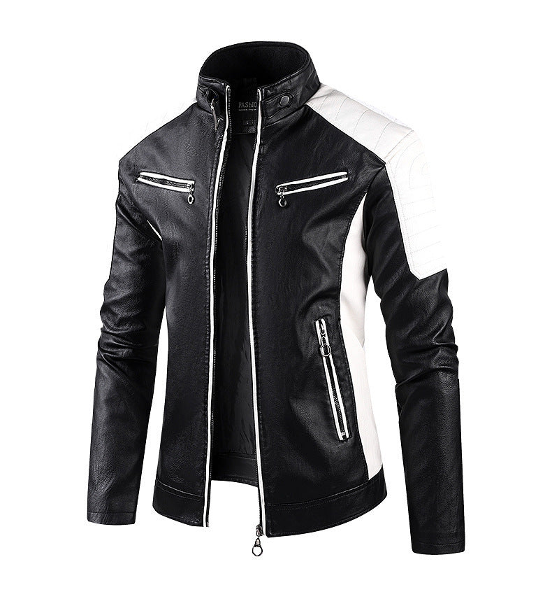 Herren Sportliche Kunstlederjacke mit hohem Kragen Drune