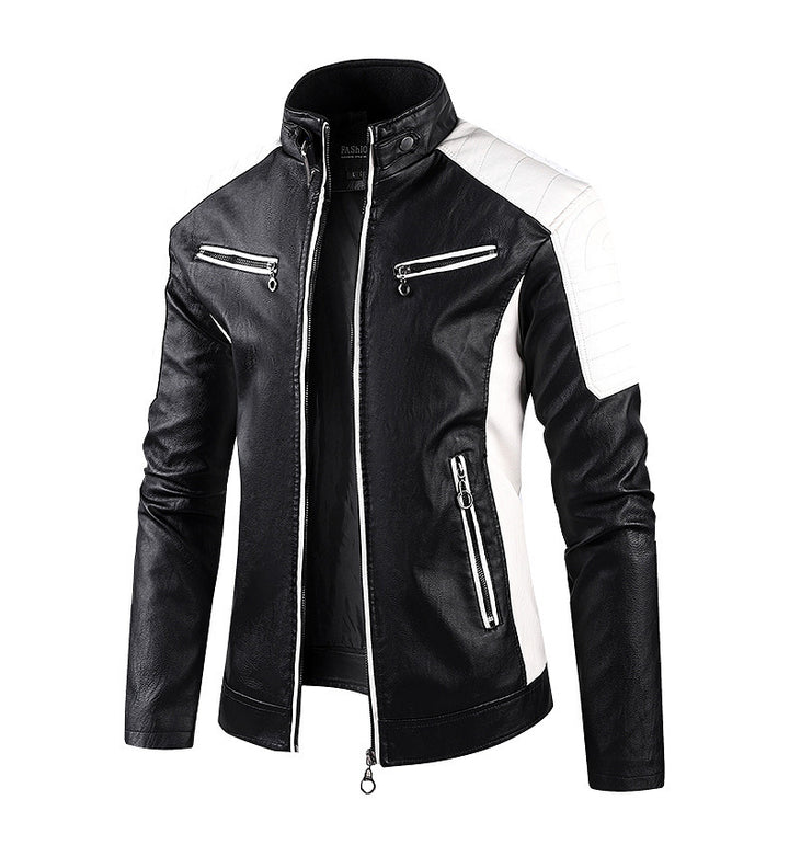 Herren Sportliche Kunstlederjacke mit hohem Kragen Drune