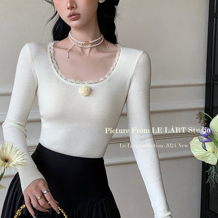 Damen Langarmshirt mit romantischen Spitzenakzenten und floralen Details