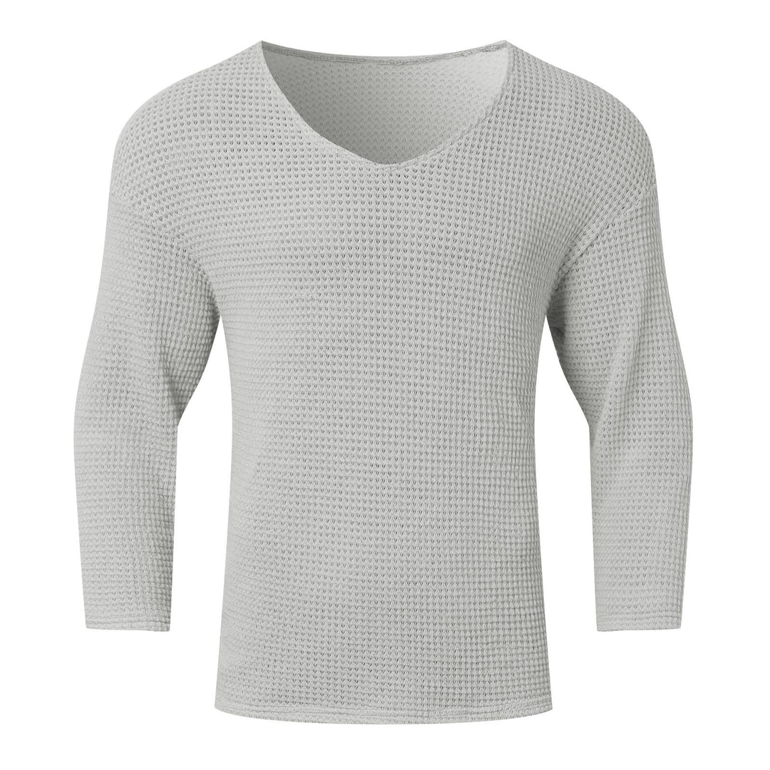 Herren nan strukturiertes Waffelstrick-Langarmshirt mit V-Ausschnitt und wärmendem Thermoeffekt Drune