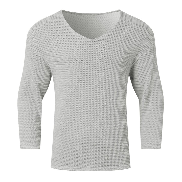Herren nan strukturiertes Waffelstrick-Langarmshirt mit V-Ausschnitt und wärmendem Thermoeffekt Drune