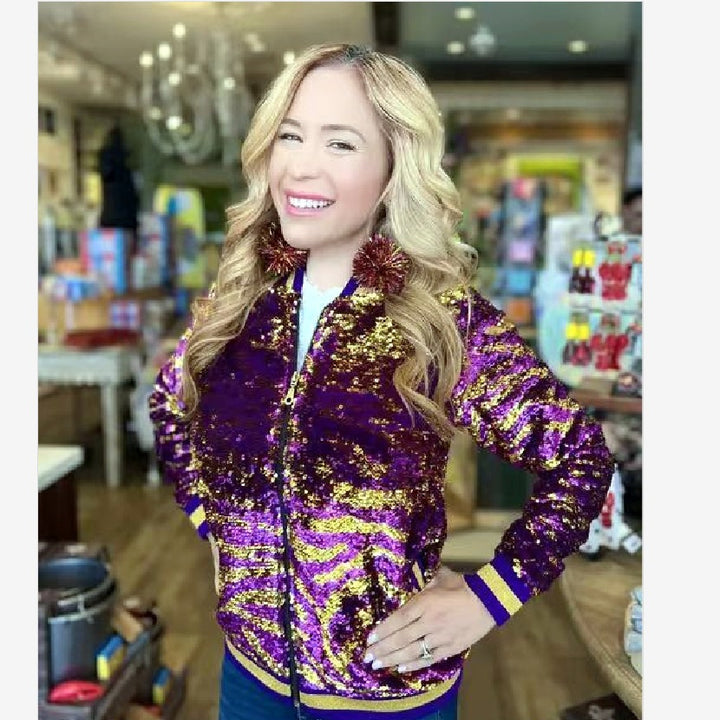 Damen Glitzernde Bomberjacke mit multicolore Pailletten Drune