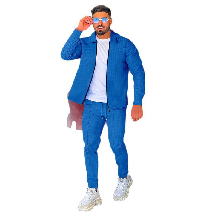 Herren nan Waffelstruktur-Halbzip-Lounge-Set mit Kentkragen, langem Arm und konischer Jogginghose Drune