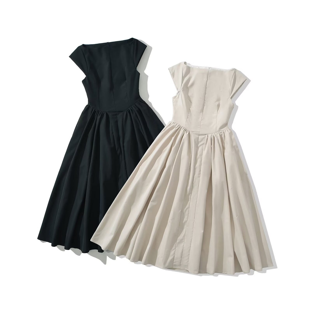 Damen zeitloses Midikleid mit elegantem Schnitt und voluminösem Rock Drune