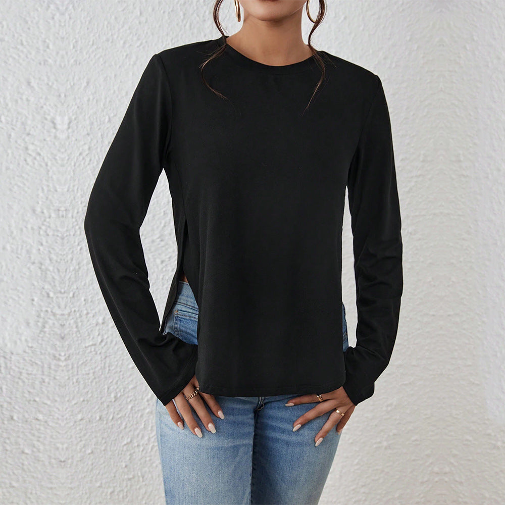 Damen Langarmshirt mit seitlichen Schlitzen, Rundhalsausschnitt und entspannter Casual-Passform Drune