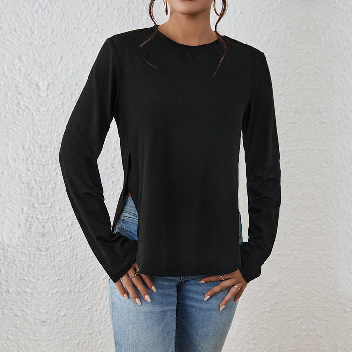Damen Langarmshirt mit seitlichen Schlitzen, Rundhalsausschnitt und entspannter Casual-Passform Drune