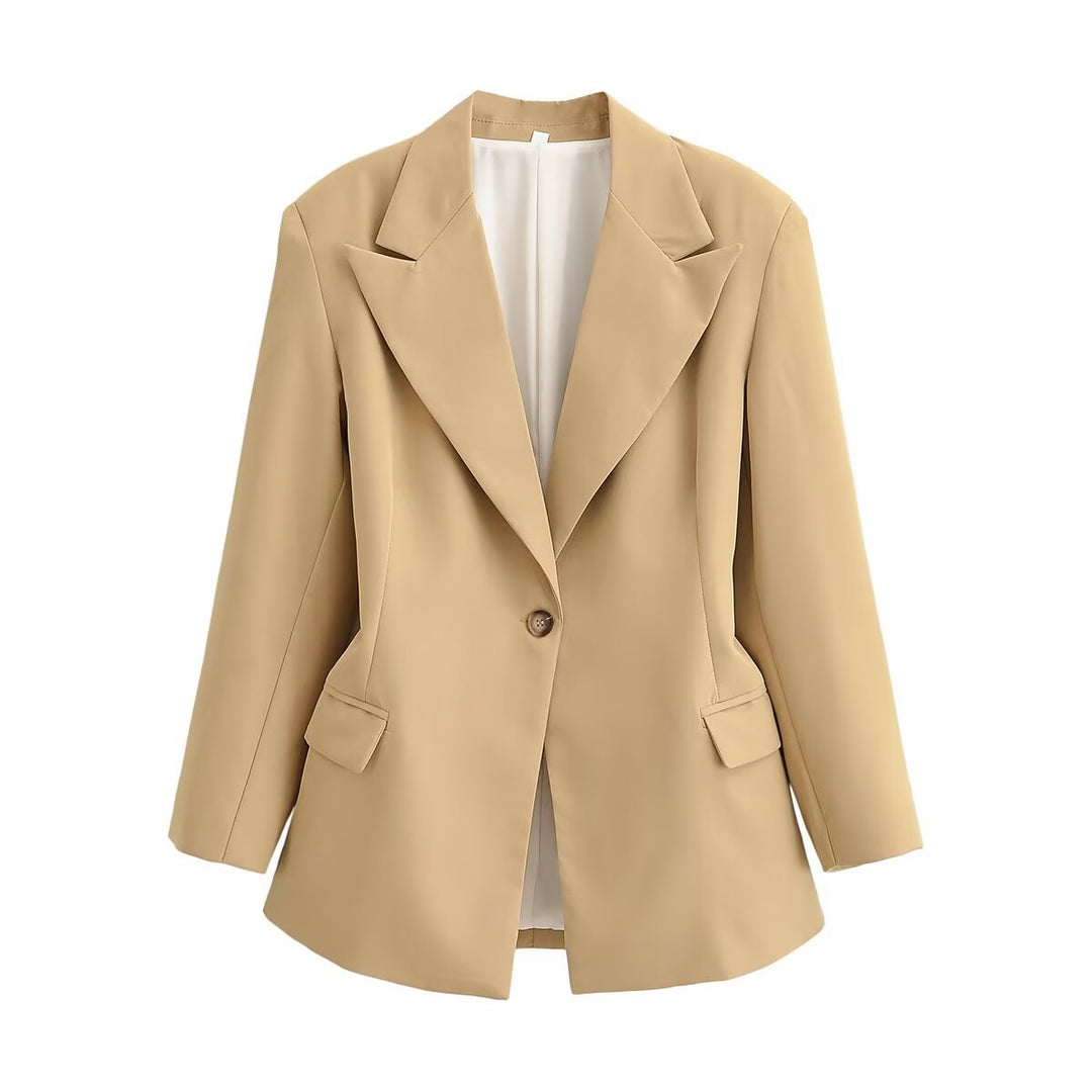 Damen Oversize-Blazer mit weitem Revers, Ein-Knopf-Verschluss und Pattentaschen Drune