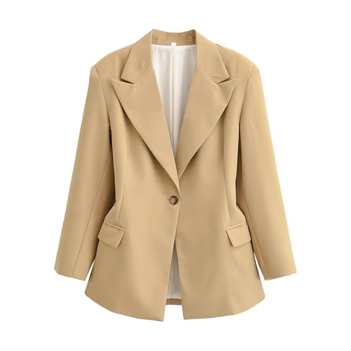 Damen Oversize-Blazer mit weitem Revers, Ein-Knopf-Verschluss und Pattentaschen Drune
