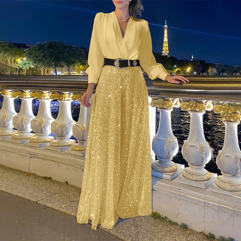 Damen Funkelndes Abendkleid mit elegantem Oberteil und glitzerndem Rock Drune