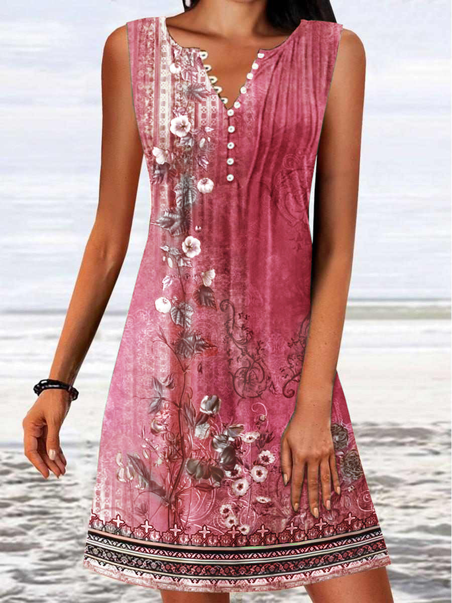 Damen lässiges Sommerkleid mit Knopfdetails und floralem Design Drune