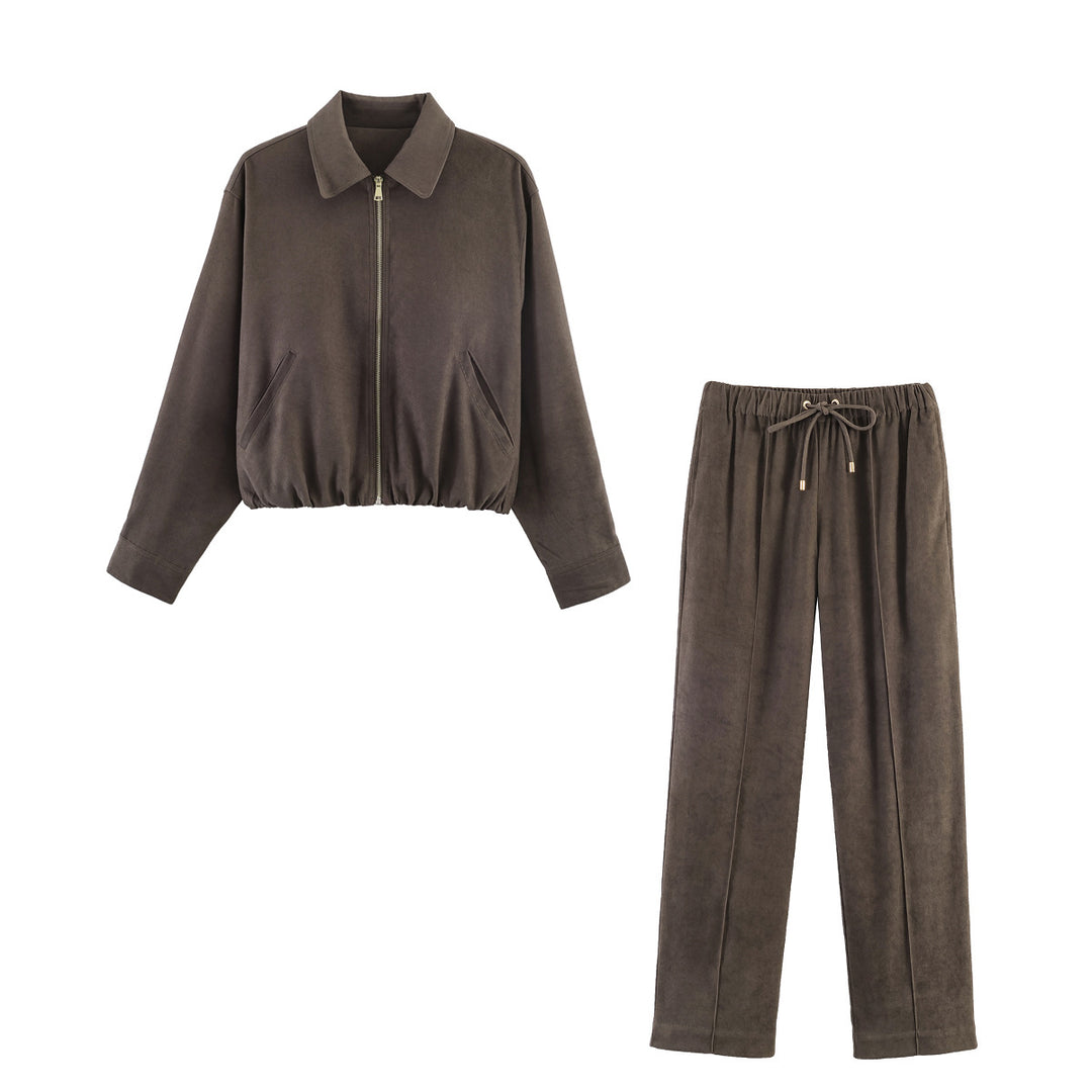 Damen Weite Velours‑Hose mit elastischem Tunnelzugbund und Bügelfalte Drune