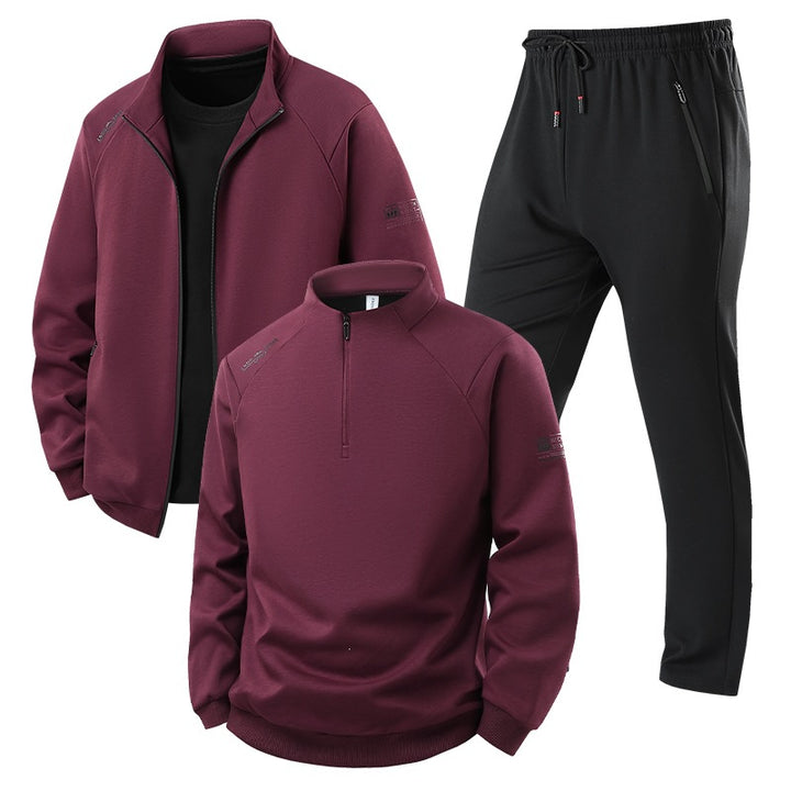 Herren Dreiteiliges Thermo-Trainingsset mit Halbzip-Pullover, Zip‑Jacke und Jogginghose Drune