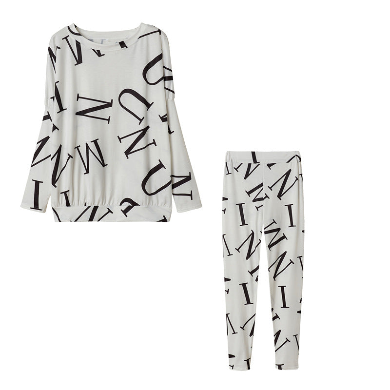Damen Pyjama-Set mit langärmligem Oberteil und elastischen Hosen Drune