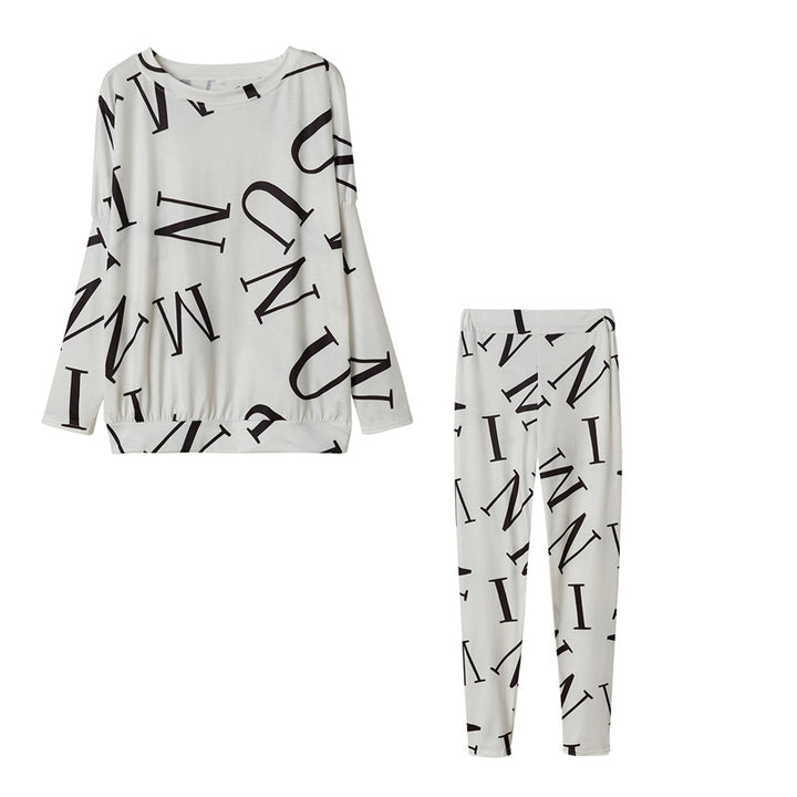 Damen Pyjama-Set mit langärmligem Oberteil und elastischen Hosen Drune