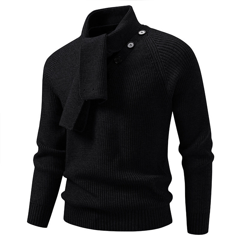 Herren Strickpullover mit integriertem Schlauchkragen-Schal und Knopfdetail Drune