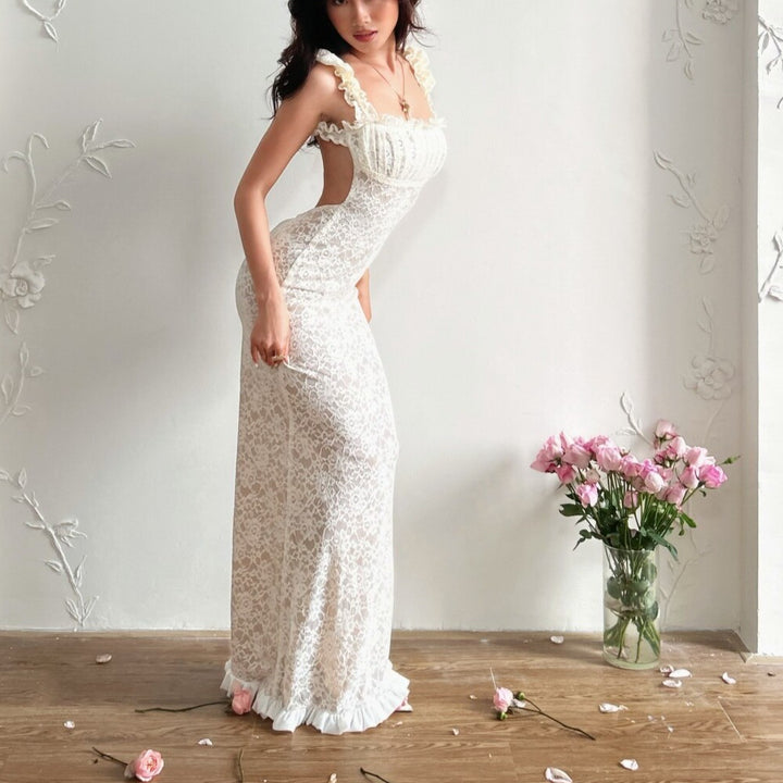 Damen Spitzen-Maxikleid mit Rüschendetails und elegantem Schnitt Drune