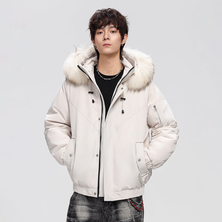 Herren Modische Winterjacke mit abnehmbarem Kunstfellkragen Drune