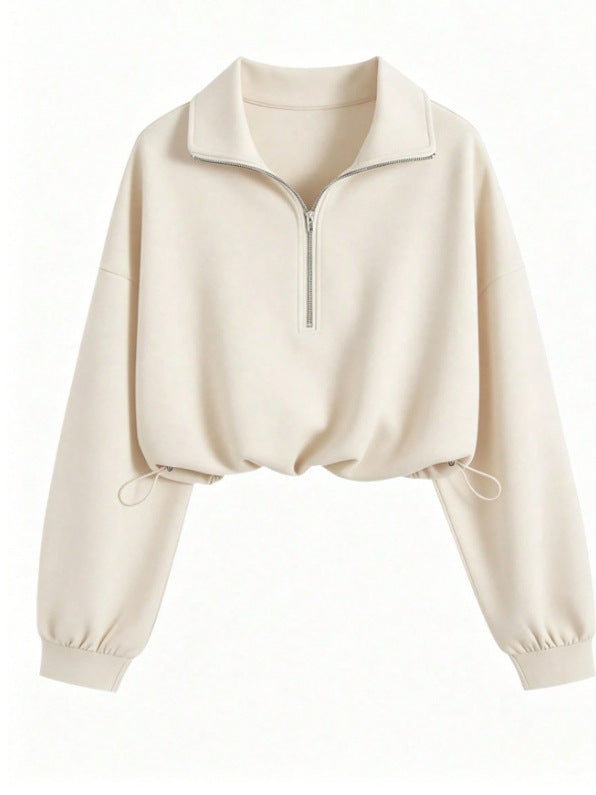 Damen Kurz geschnittenes Halbzip-Sweatshirt im Oversize-Schnitt mit Tunnelzug Drune