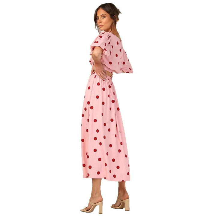 Damen Maxikleid mit elastischem Taillenzug und voluminösen Ärmeln Drune