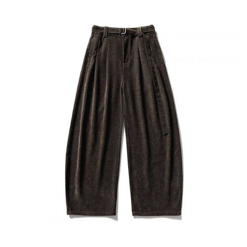Damen Weite Highwaist-Hose mit Bundfalten, Balloon-Silhouette und Stoffgürtel Drune