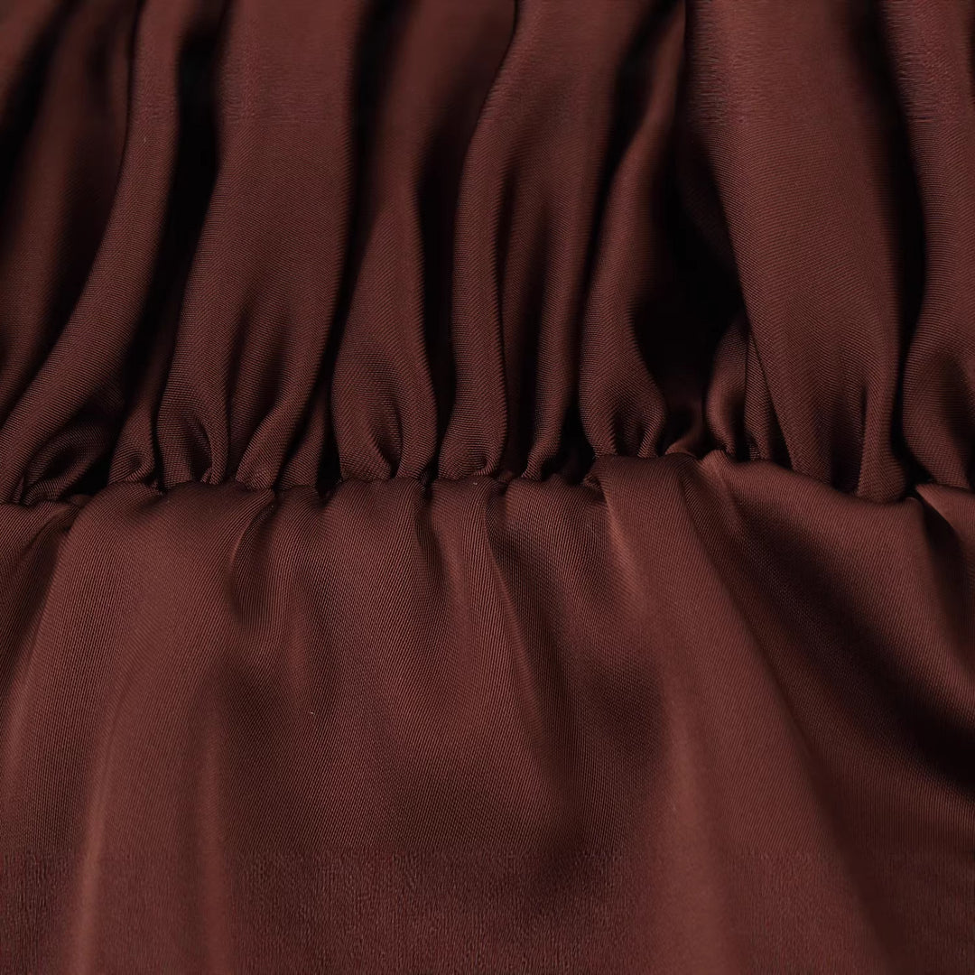 Damen nan elegantes Satin-Minikleid mit Schleifenkragen, Ballonärmeln und elastischer Taille Drune