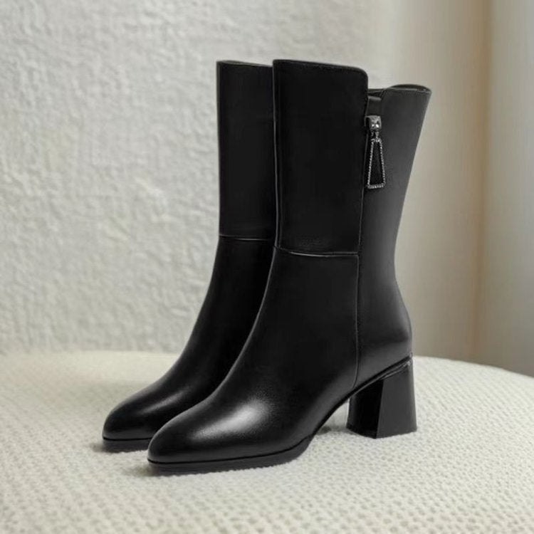 Damen Elegante Stiefeletten mit hohem Blockabsatz und Reißverschluss Drune