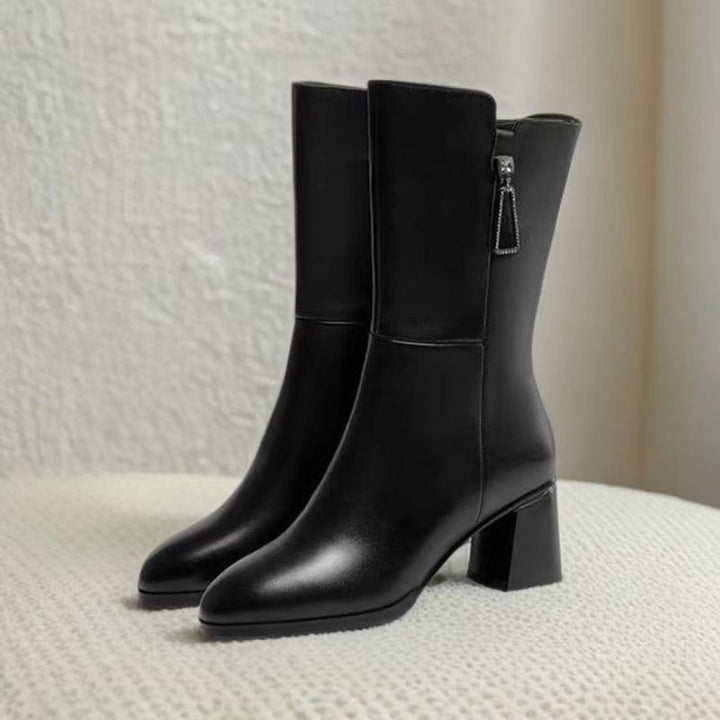 Damen Elegante Stiefeletten mit hohem Blockabsatz und Reißverschluss Drune