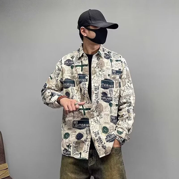 Herren Lockeres Hemdjacke mit Allover-Grafikprint und Brusttaschen Drune