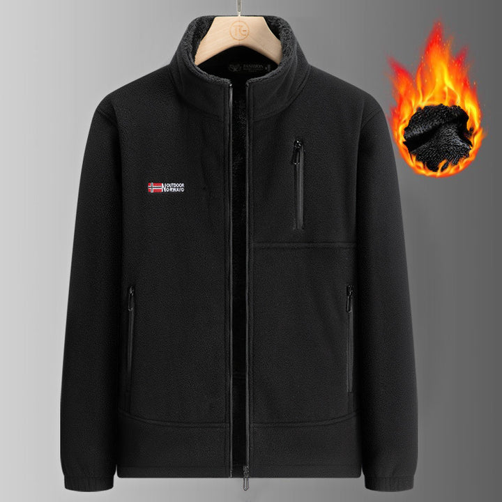 Herren Thermo-Fleecejacke mit Sherpa-Innenfutter, Stehkragen und Reißverschlusstaschen Drune