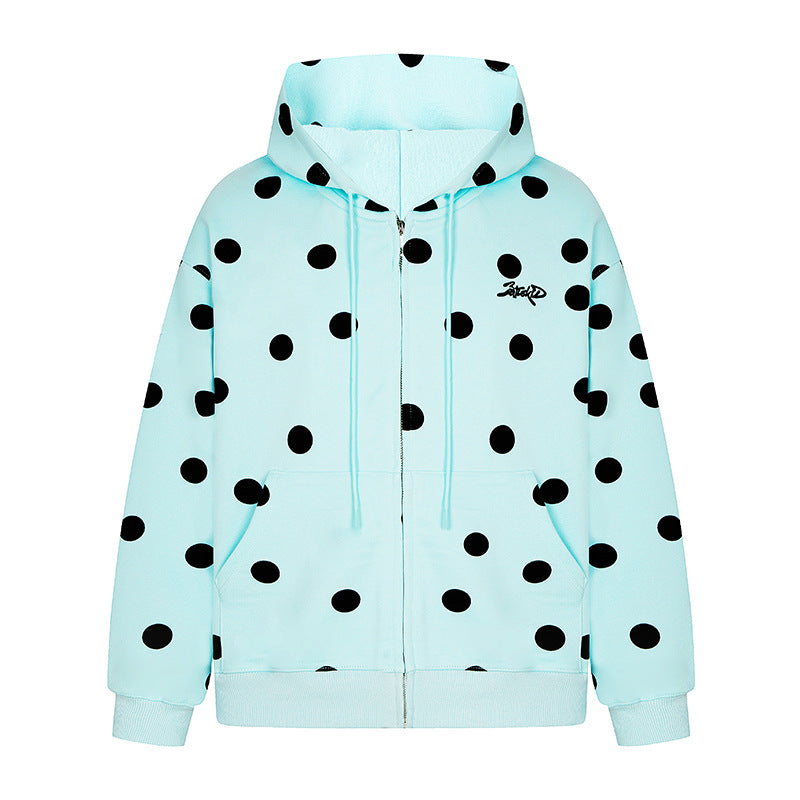 Damen Kapuzen-Sweatjacke mit durchgehendem Reißverschluss, Oversize-Schnitt und Polka-Dot-Print Drune