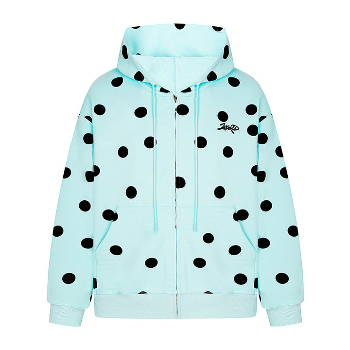 Damen Kapuzen-Sweatjacke mit durchgehendem Reißverschluss, Oversize-Schnitt und Polka-Dot-Print Drune