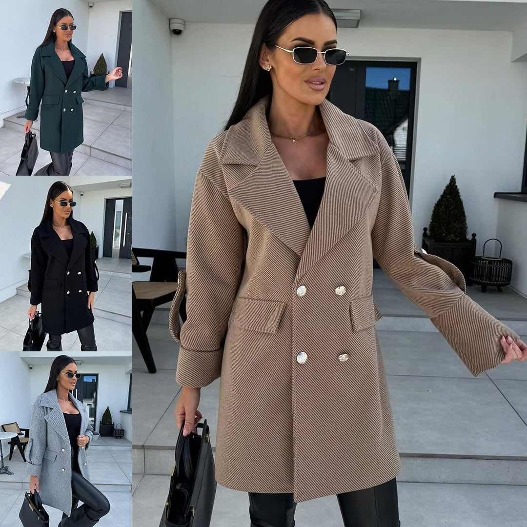Damen Eleganter Oversized-Blazer mit doppelter Knopfleiste und praktischen Taschen Drune