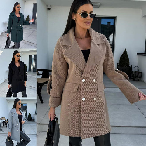 Damen Eleganter Oversized-Blazer mit doppelter Knopfleiste und praktischen Taschen Drune