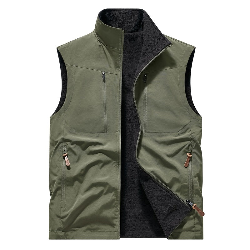 Herren Winddichte Softshell‑Weste mit Fleece‑Futter & Multifunktionstaschen Drune
