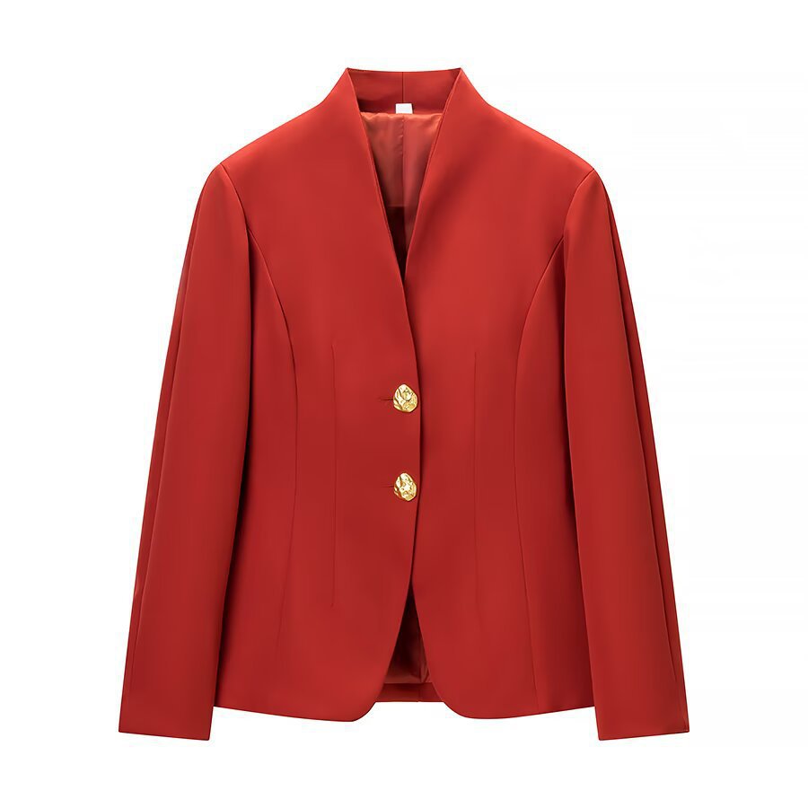 Damen Zweiteiliges Tailored-Blazer- und Highwaist-Hosen-Set mit goldknopf-Detail Drune