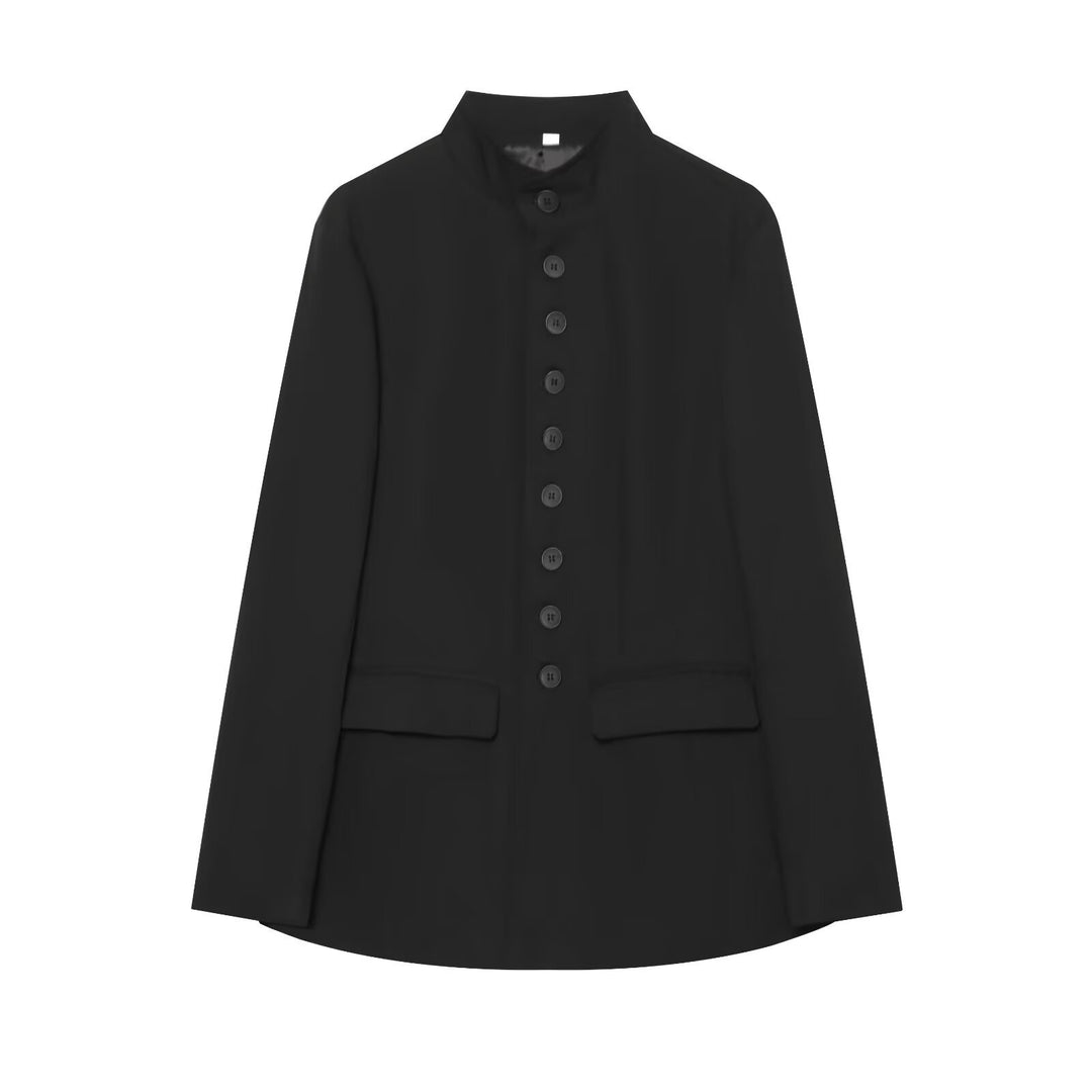Damen taillierter Stehkragen-Blazer mit durchgehender Knopfleiste Drune