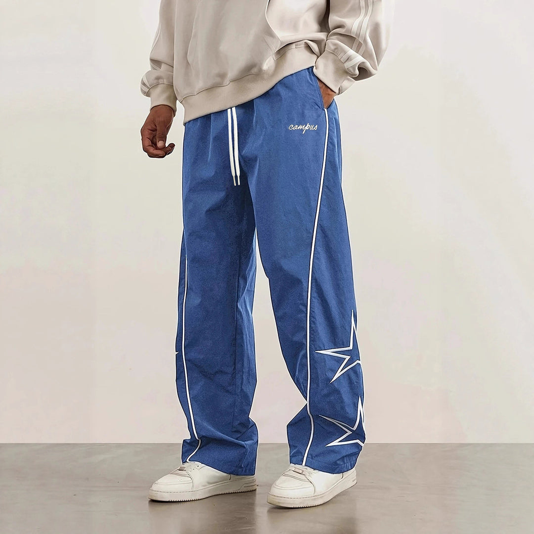 Herren Weite Trackpants mit Kontrastpaspel, Kordelzug und Sternapplikation Drune