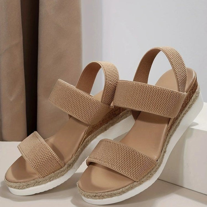 Damen Keil‑Sandalen mit Jute‑Plateau, elastischen Doppelriemen und gepolstertem Komfortfußbett Drune