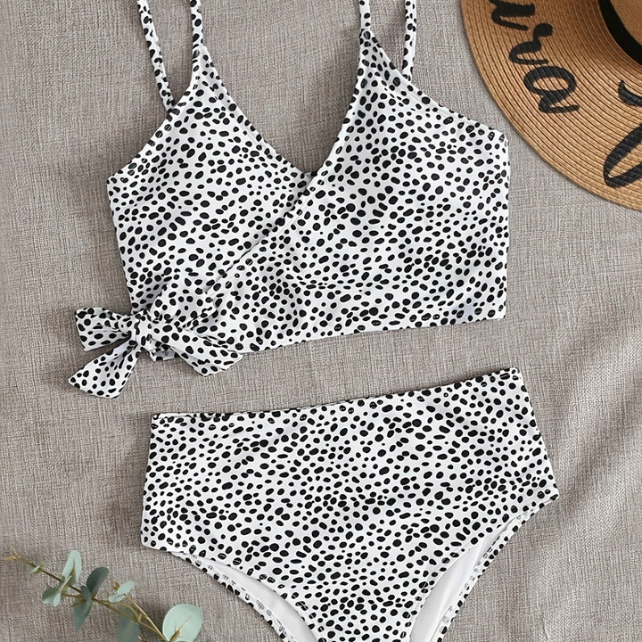 Damen Wickel-Bikini-Set mit hohem Bund und eleganten Polka Dots Drune