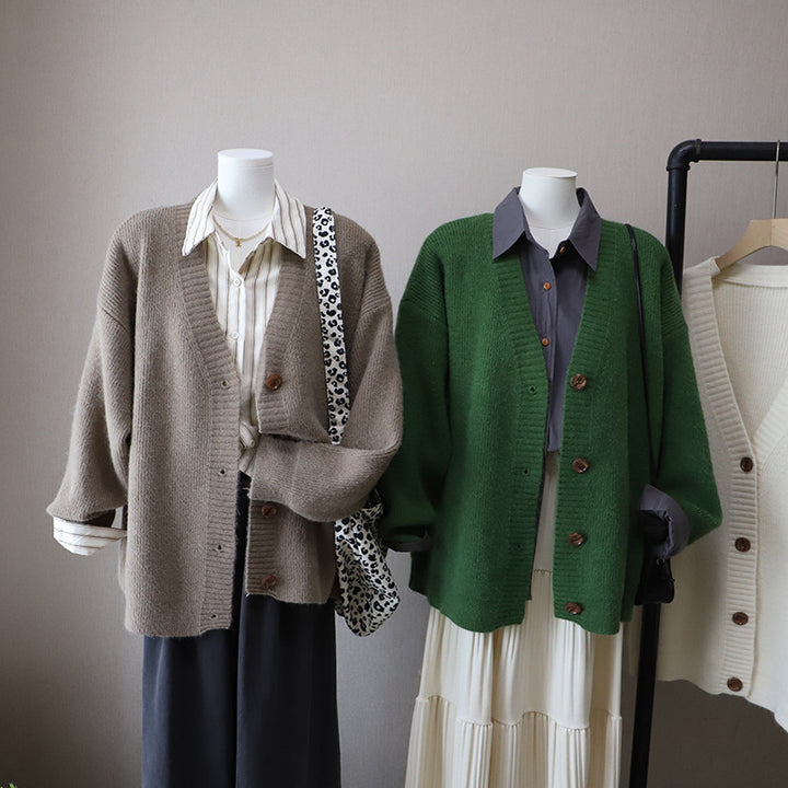 Drune | Cardigan - Damen Herbst Oversized Knopf-Cardigan mit Rippstrick