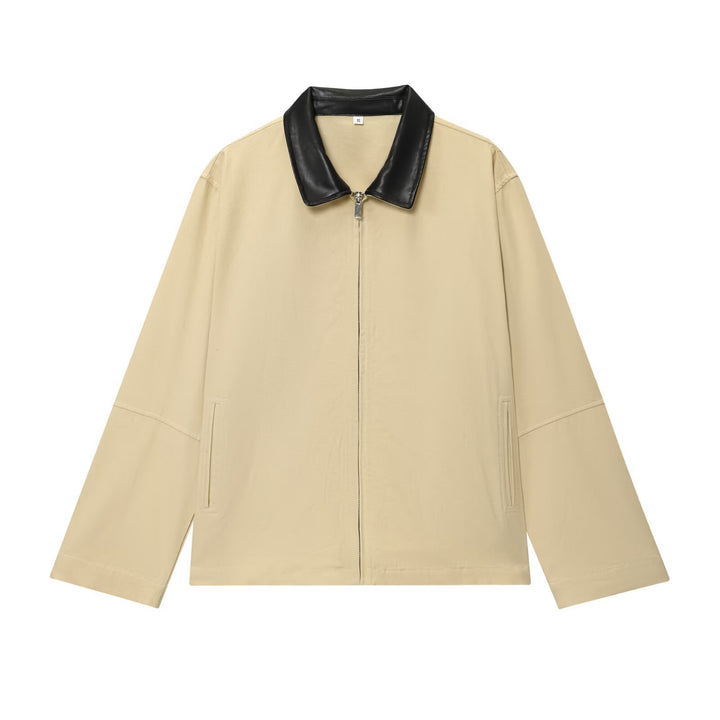 Damen Oversize-Jacke mit Reißverschluss und kontrastierendem Kunstlederkragen Drune