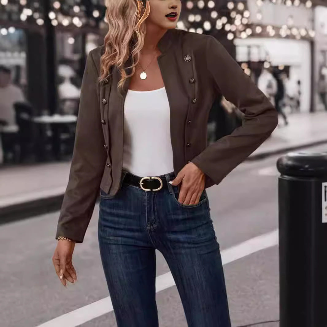 Damen elegante Kurzjacke mit dekorativen Knöpfen Drune