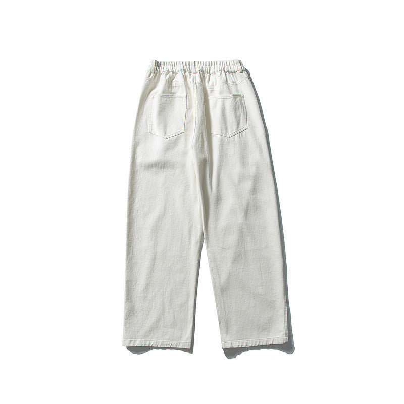 Damen Hochtaillierte weite Bundfalten-Hose aus Baumwollmischung mit geradem Bein Drune