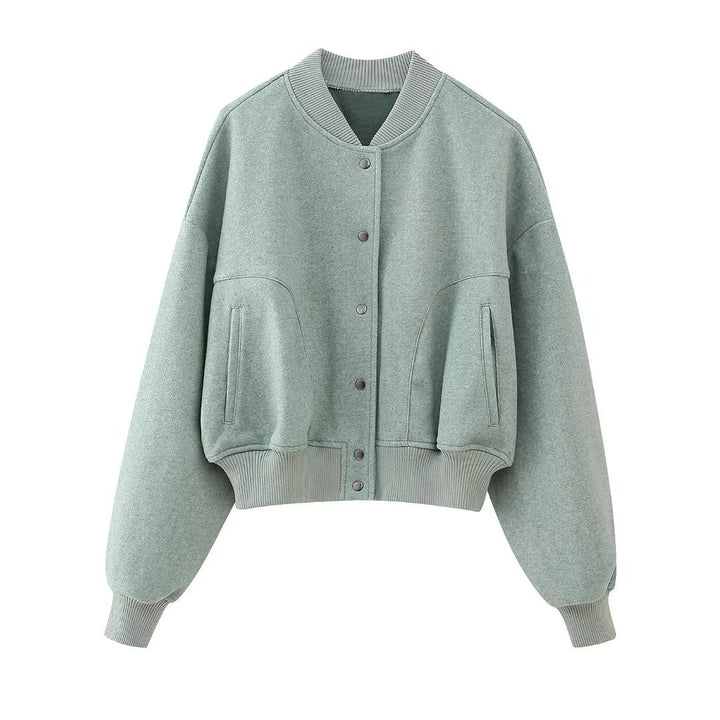 Damen nan kastiges Cropped Blouson aus Sweat mit Raglanärmeln, verdeckter Druckknopfleiste und breitem Rippbund Drune