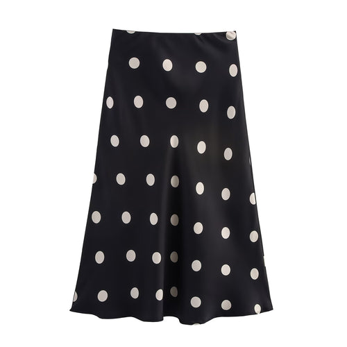 Damen A‑Linien‑Midirock aus Satin mit Pünktchenprint und fließender Silhouette Drune