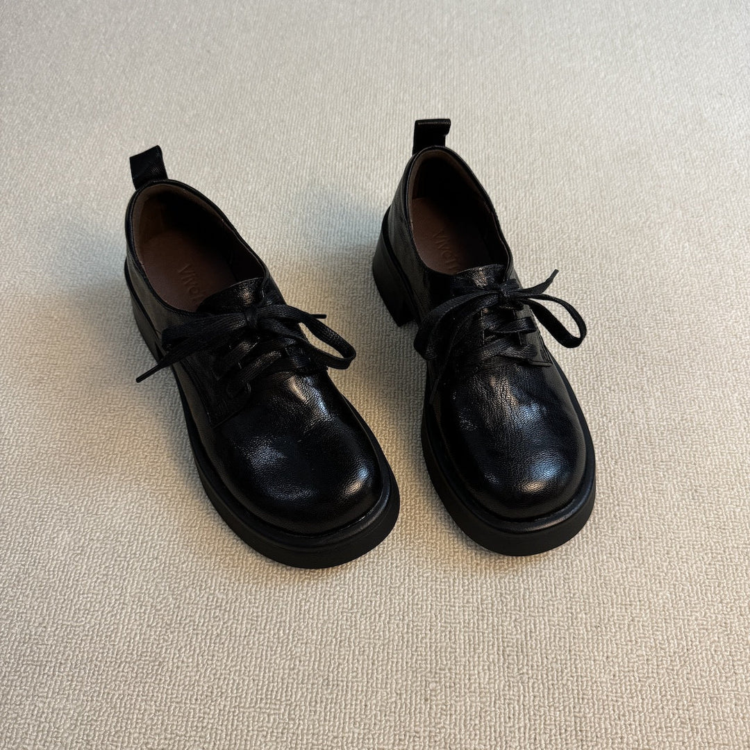 Damen Klassische Schnürschuhe mit robustem Plateau und eleganter Lederoberfläche Drune