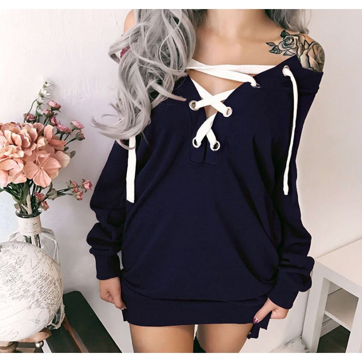 Damen Oversized Kapuzenpullover mit verspieltem Schnür-Design Drune
