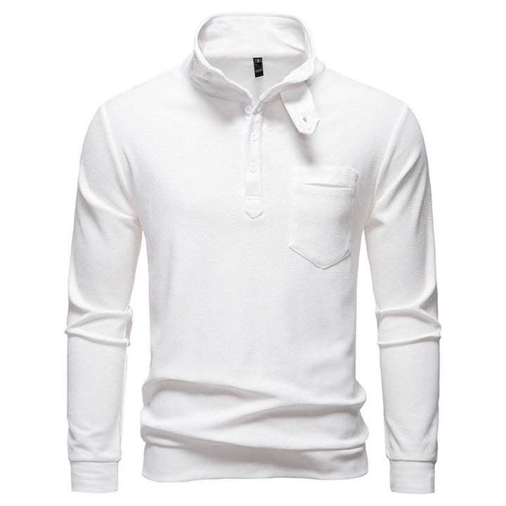 Herren Texturiertes Waffelstrick-Henleyshirt mit hohem Kragen, Knopfleiste und Brusttasche Drune